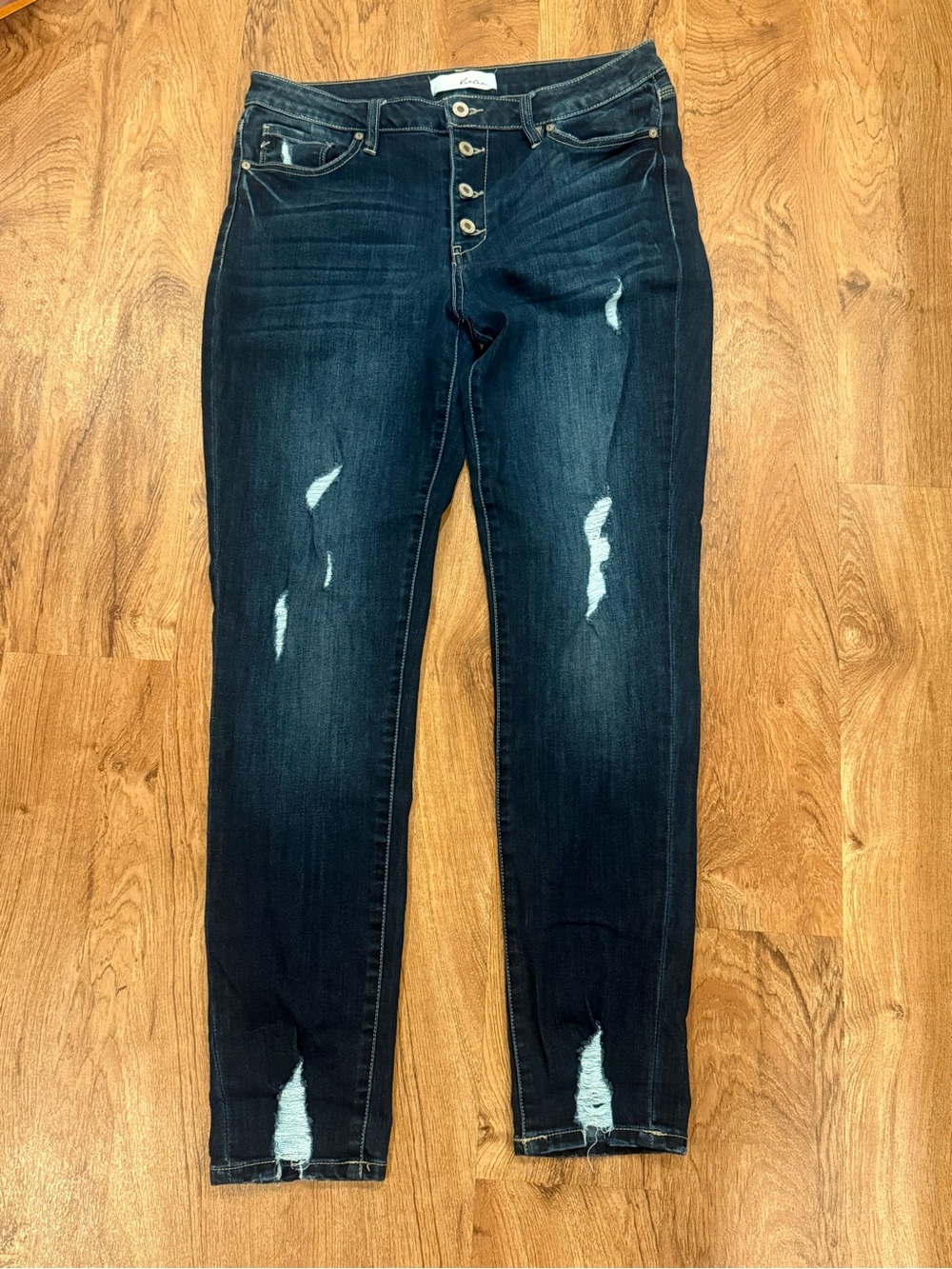 KanCan Dark Blue Skinny Jeans with Distressed Details